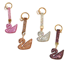 Swan Rhinestone Keychain with Strap