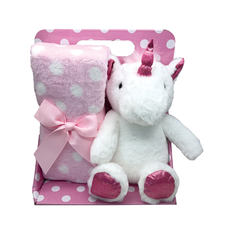 Plush Unicorn 30cm with Pink Fleece Blanket 90x75cm
