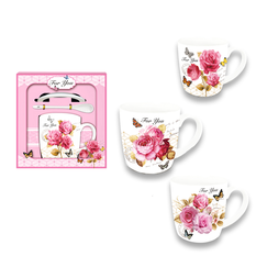 For You Floral Mug and Saucer Set 3pcs 8.5x9cm