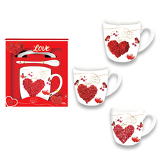 Love Rose Petal Heart Mug Gift Set 3pcs 8.5x9cm