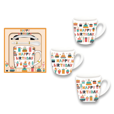 Happy Birthday Mug Gift Set 3pcs 8.5x9cm 
