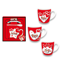 Love Heart Graphics Mug Gift Set 3pcs 8.5x9cm