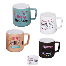Happy Birthday Mug with Calligraphy Designs 8.5x9.5cm 