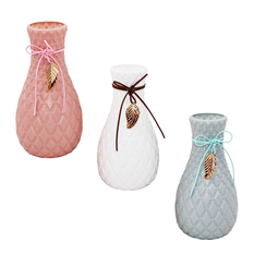 Plastic Vase with Diamond Texture & Leaf 22cm