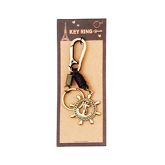 Metal Ship Wheel & Anchor Keyring in Antique Finish