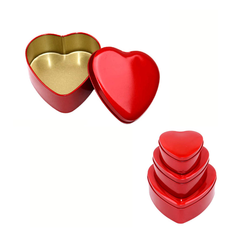 Set of 3 Red Heart-Shaped Metal Tins 6.5–12cm 
