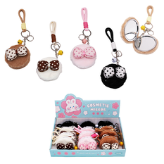 Fuzzy Compact Mirror with Bow & Wrist Strap