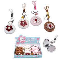 Fuzzy Compact Mirror with Flower & Wrist Strap