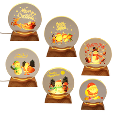 Light-Up Christmas Glass Disc on Wooden Base 10cm