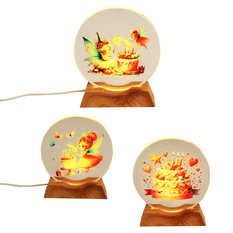 Light-Up Fairy Glass Disc on Wooden Base 10cm