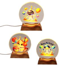 Light-Up Birthday Glass Disc on Wooden Base 10cm