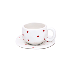 Ceramic Cup and Saucer with Hearts 10x7cm