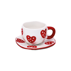 Cup & Saucer with Red Hearts 10x7cm 
