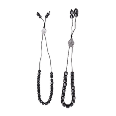 Black Metal Worry Beads with Silver-Tone Shield