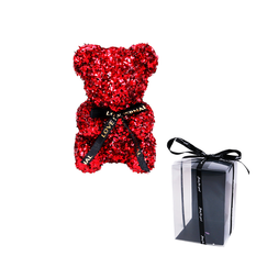 Red Sequin Rose Bear with Gift Box 15cm