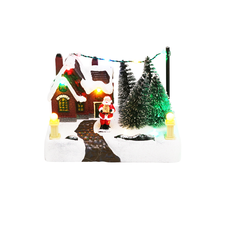 Light-Up House with Santa and String Lights
