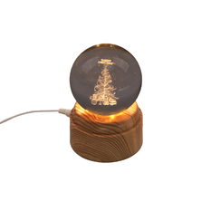 Rotating USB Engraved Glass Ball with Christmas Tree 8cm