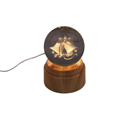 Rotating USB Engraved Glass Ball with Christmas Bells 8cm