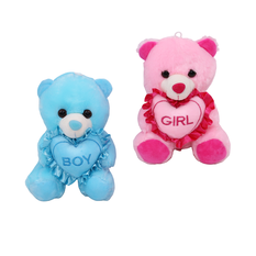 Plush Teddy Bear with Heart 23cm – Pink & Blue