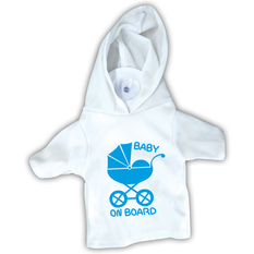 Baby on Board suction sign T-shirt with hood – Blue stroller