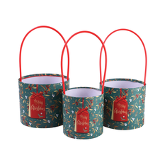 Set of 3 Green Christmas Boxes with Handle