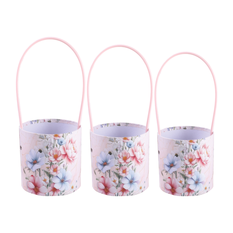 Set of 3 Floral Boxes with Pink Handle