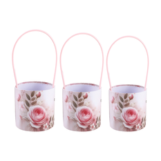 Set of 3 Pink Rose Boxes with Handle