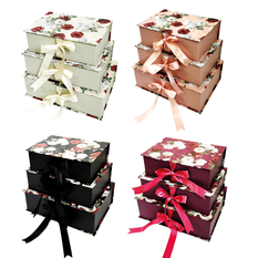 Set of 3 Floral Gift Boxes with Bow – 4 Colors