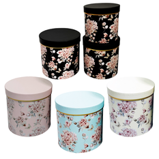 Set of 3 Round Floral Gift Boxes – 4 Colors