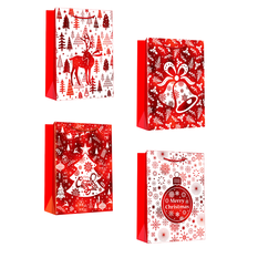 Glossy Christmas Paper Gift Bag with Textured Designs