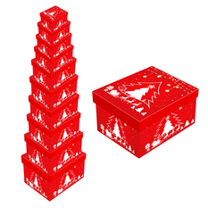 Set of 10 Red Christmas Tree Gift Boxes