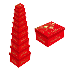 Red & Gold Christmas Gift Boxes Set of 10