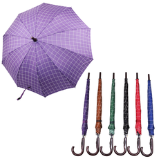 Stick Umbrella with Windowpane Check Print – 112cm Diameter