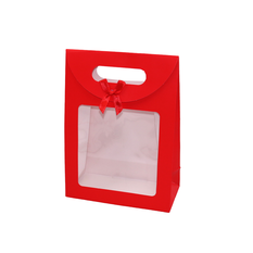 Red Paper Gift Bag with Window and Satin Bow