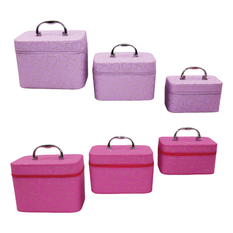 3-Piece Cosmetic Case Set with Mirror – Gold Hearts