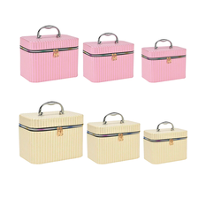 3-Piece Cosmetic Case Set with Mirror – Gold Lines