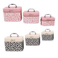 3-Piece Cosmetic Case Set with Mirror – Animal Print