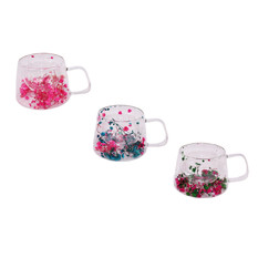 Multicolour Floral Double-Wall Glass Mug 200ml