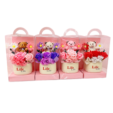 Gift Set with Teddy Bear & Flower Pot – 4 Designs