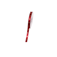 Red Satin Ribbon with Gold-Foil Hearts 1cm × 100Y