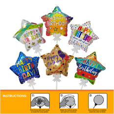 Self-Inflating Star Foil Birthday Balloon with Stick 15cm