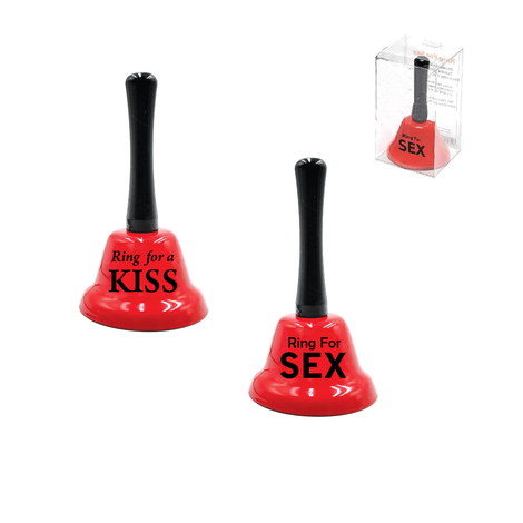Metal Hand Bell “Ring for a Kiss / Ring for Sex” – With Clear Box 