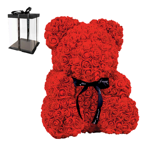 Rose Bear from Red Roses with Ribbon – 25 / 40cm – Gift Box