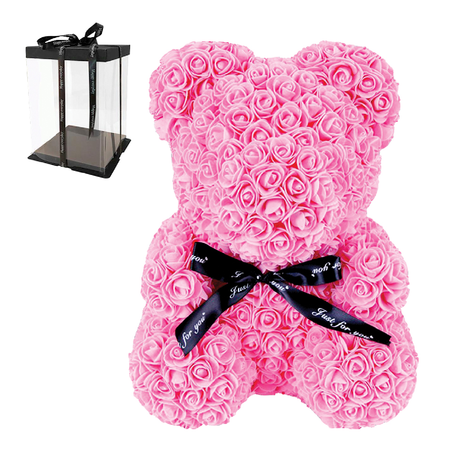 Rose Bear from Pink Roses with Ribbon – 25 / 40cm – Gift Box