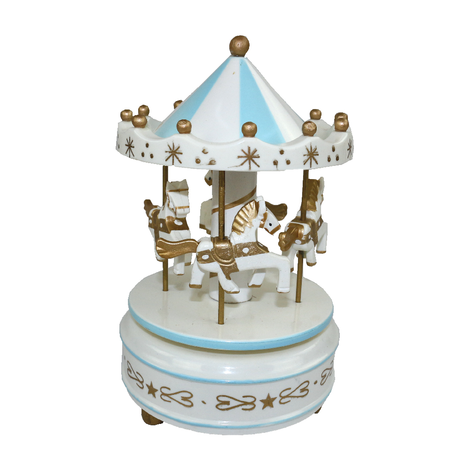 Wooden wind-up musical carousel 17cm – blue