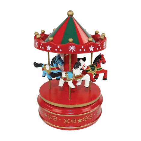 Wooden wind-up musical carousel 17cm – red