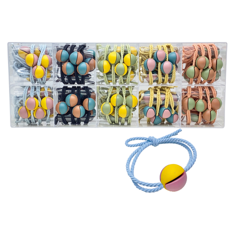 Hair Tie with Round Bead – 5 Colors, Pack of 100