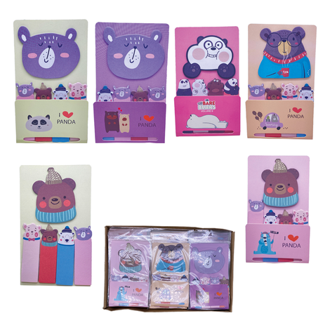 Bear & Panda Sticky Notes & Bookmarks – 6 Designs (48 Pieces)