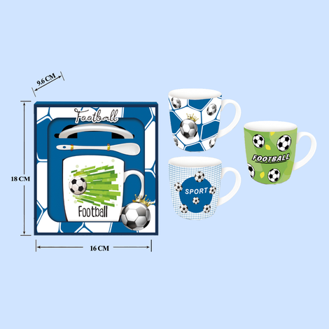 Gift Set – Football Mug with Saucer & Spoon (4 Designs)