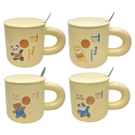 Mug with Lid & Spoon – Play Basketball (4 Designs) – 400ml